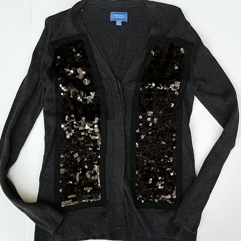 Simply Vera Wang dark grey sweater sequin front M